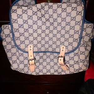 Gucci Beige and Blue Monogram Backpack